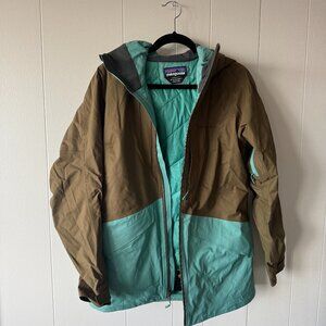Patagonia Women’s Ski Snowboard Jacket Teal Olive Colorblock Insulated Hood Coat